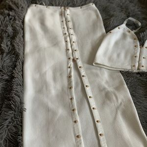White Skirt Set with Gold Embellishments